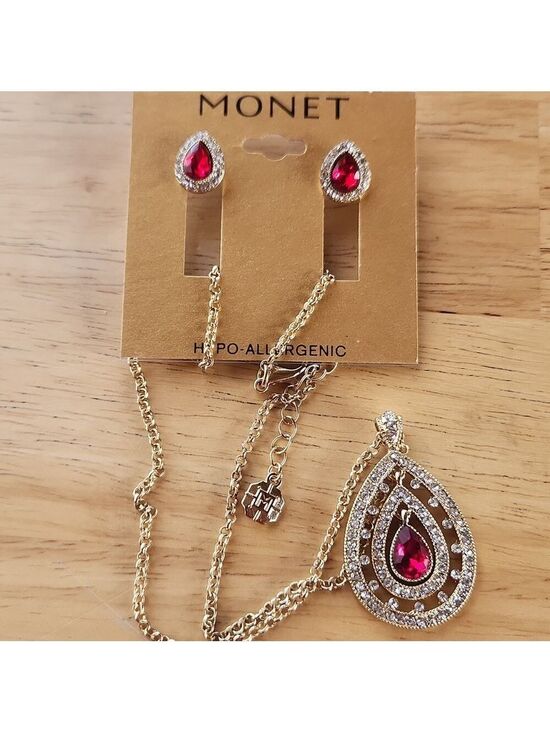 Monet Jewelry - New Monet Set Gold Tone Necklace & Earring Set With Cubic Zirconias.